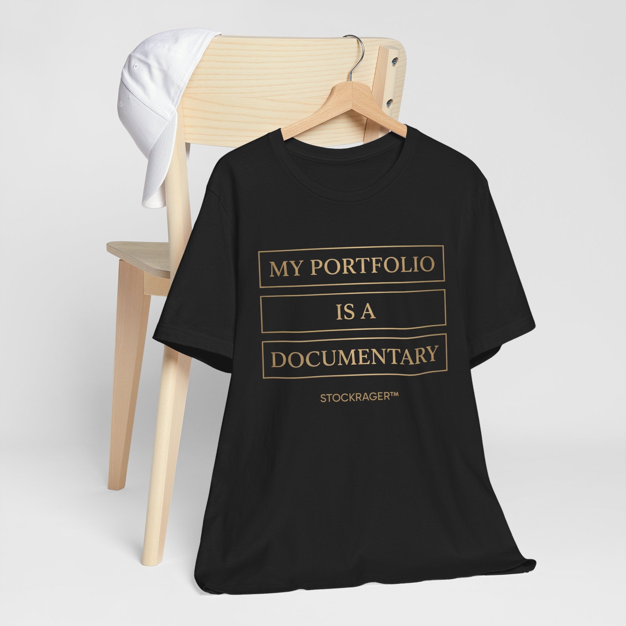 My Portfolio Is A Documentary T-Shirt | Stock Rager™ - Premium Black Cotton Tee
