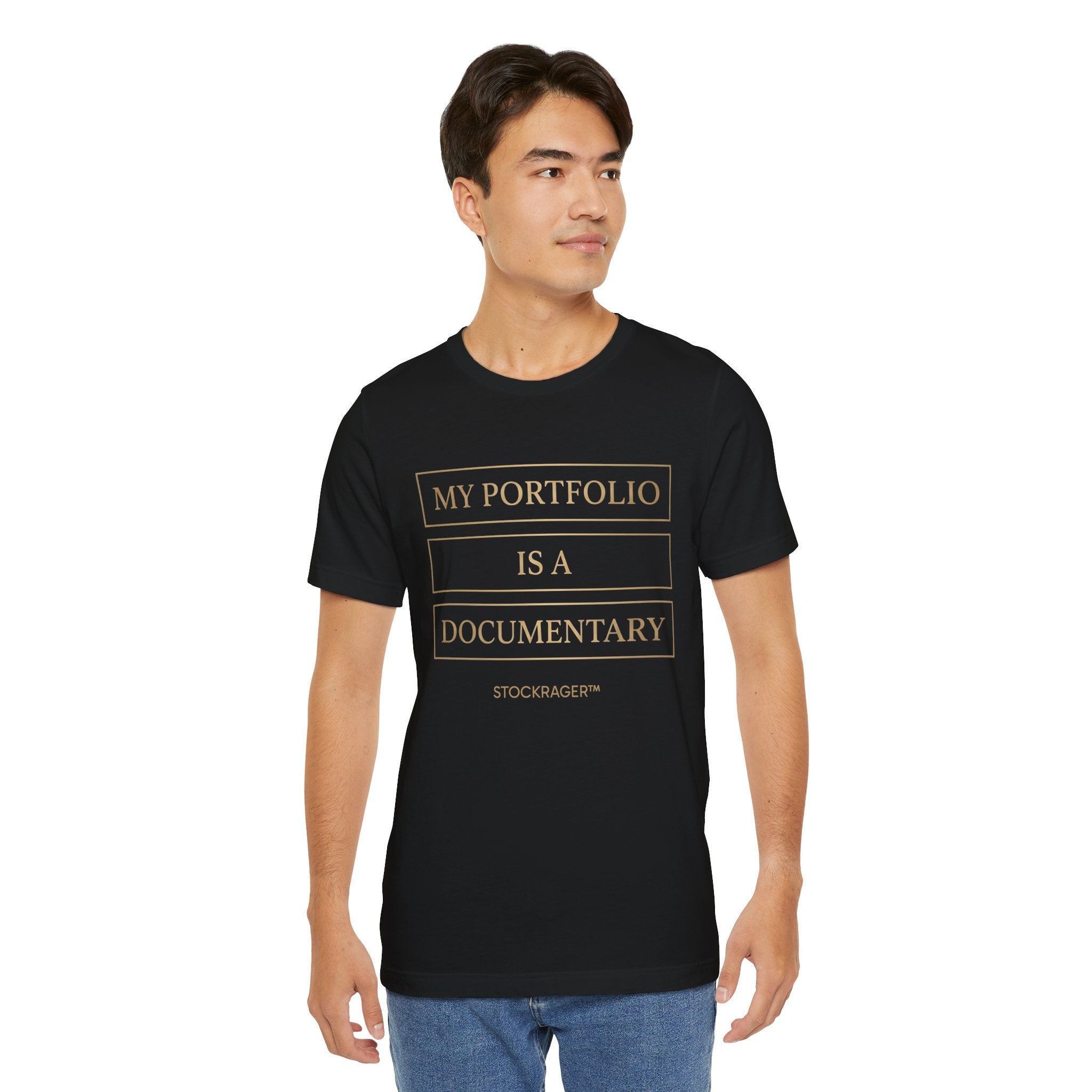 My Portfolio Is A Documentary T-Shirt | Stock Rager™ - Premium Black Cotton Tee