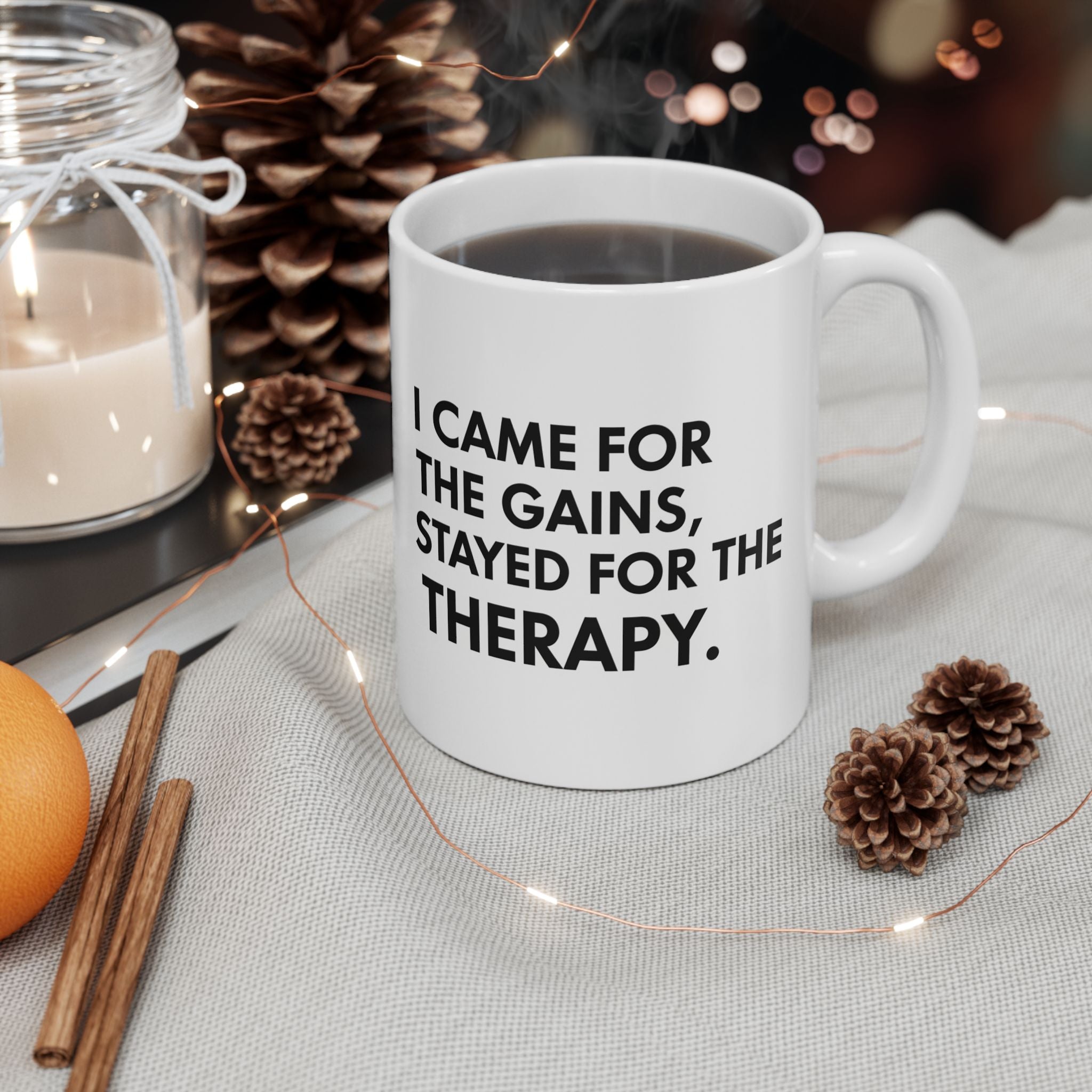 “Came For The Gains, Stayed For The Therapy” Ceramic Mug | Stock Rager™ Premium Drinkware for Traders