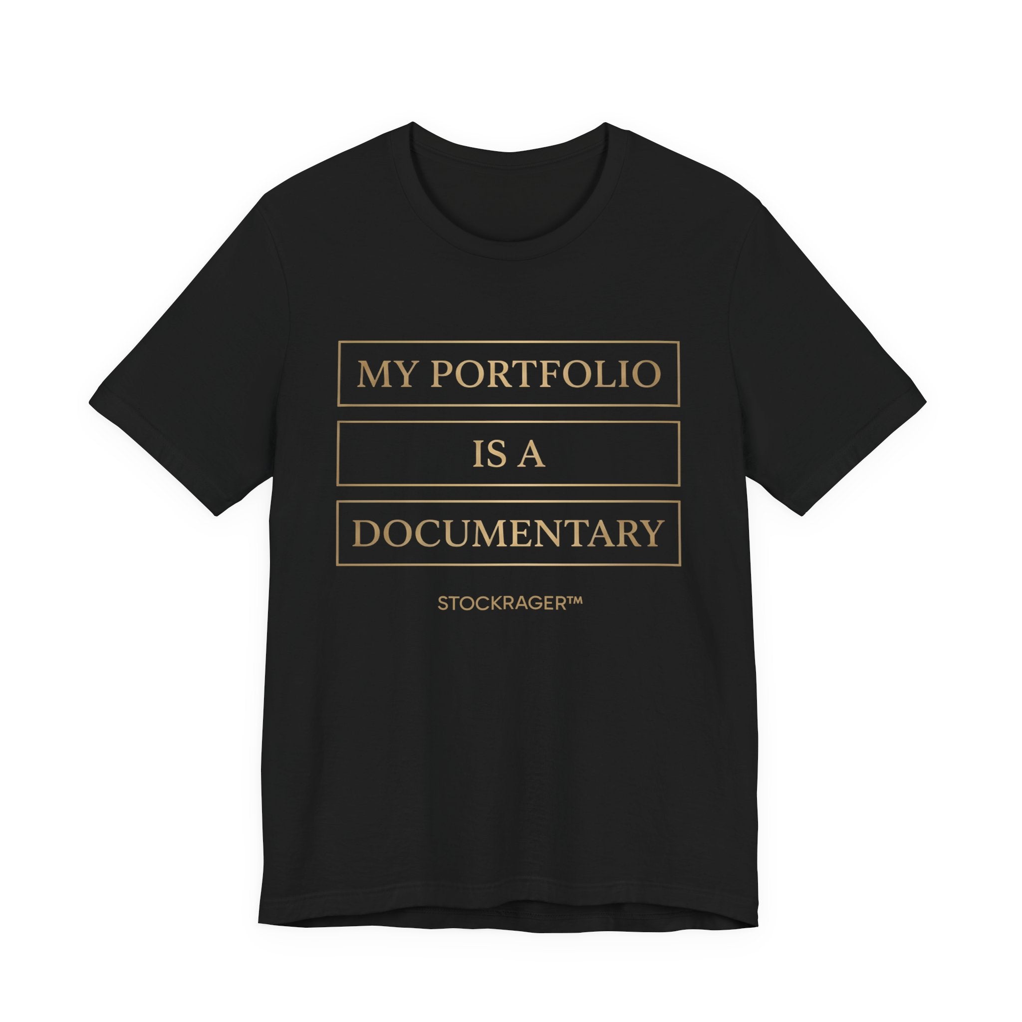 My Portfolio Is A Documentary T-Shirt | Stock Rager™ - Premium Black Cotton Tee