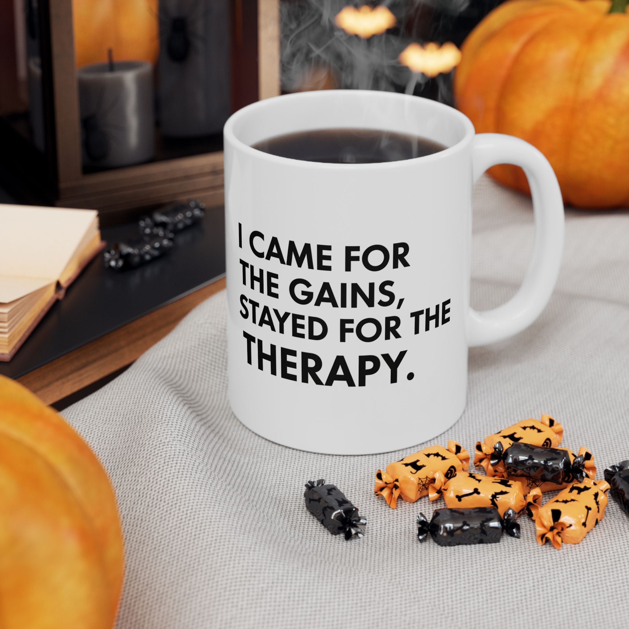 “Came For The Gains, Stayed For The Therapy” Ceramic Mug | Stock Rager™ Premium Drinkware for Traders