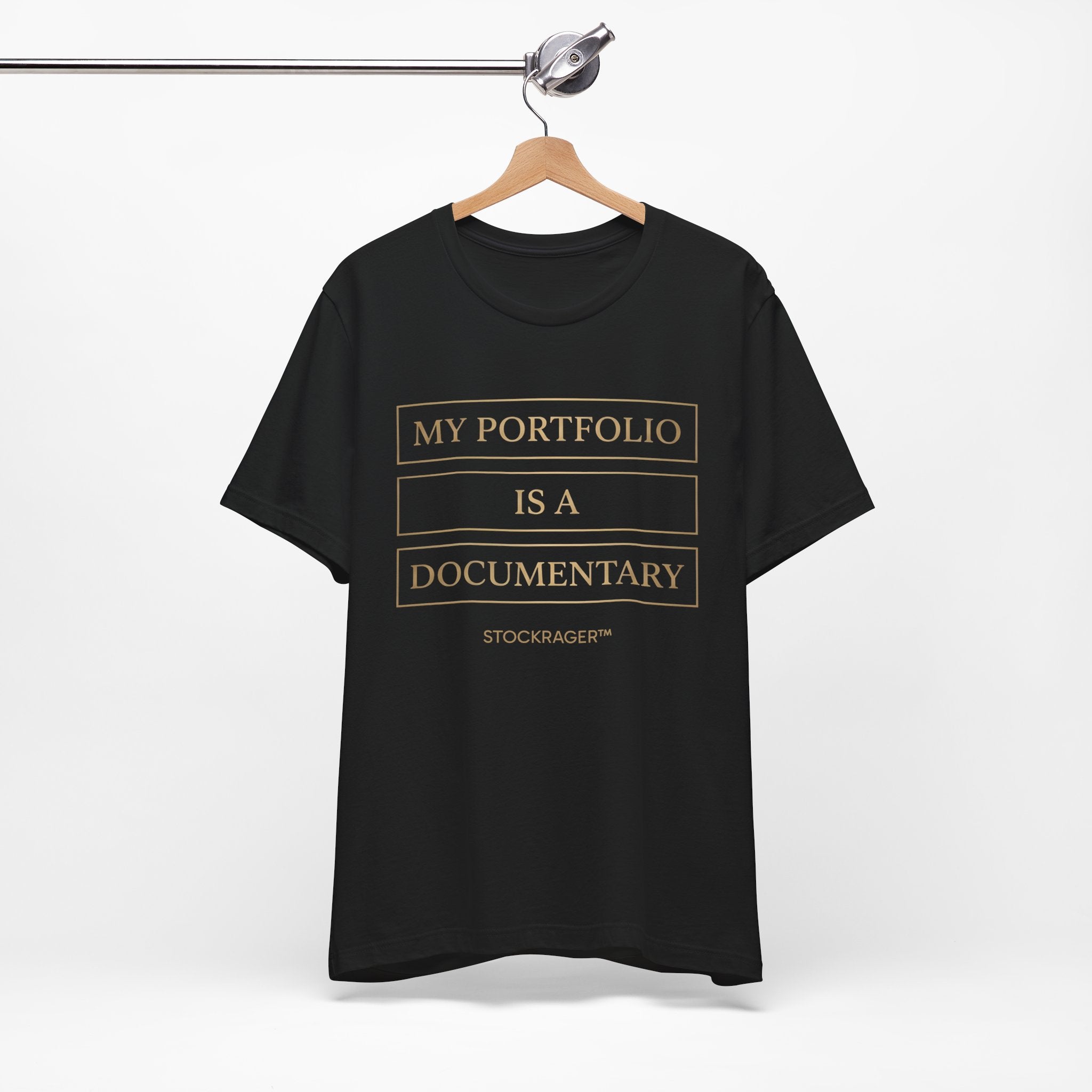 My Portfolio Is A Documentary T-Shirt | Stock Rager™ - Premium Black Cotton Tee