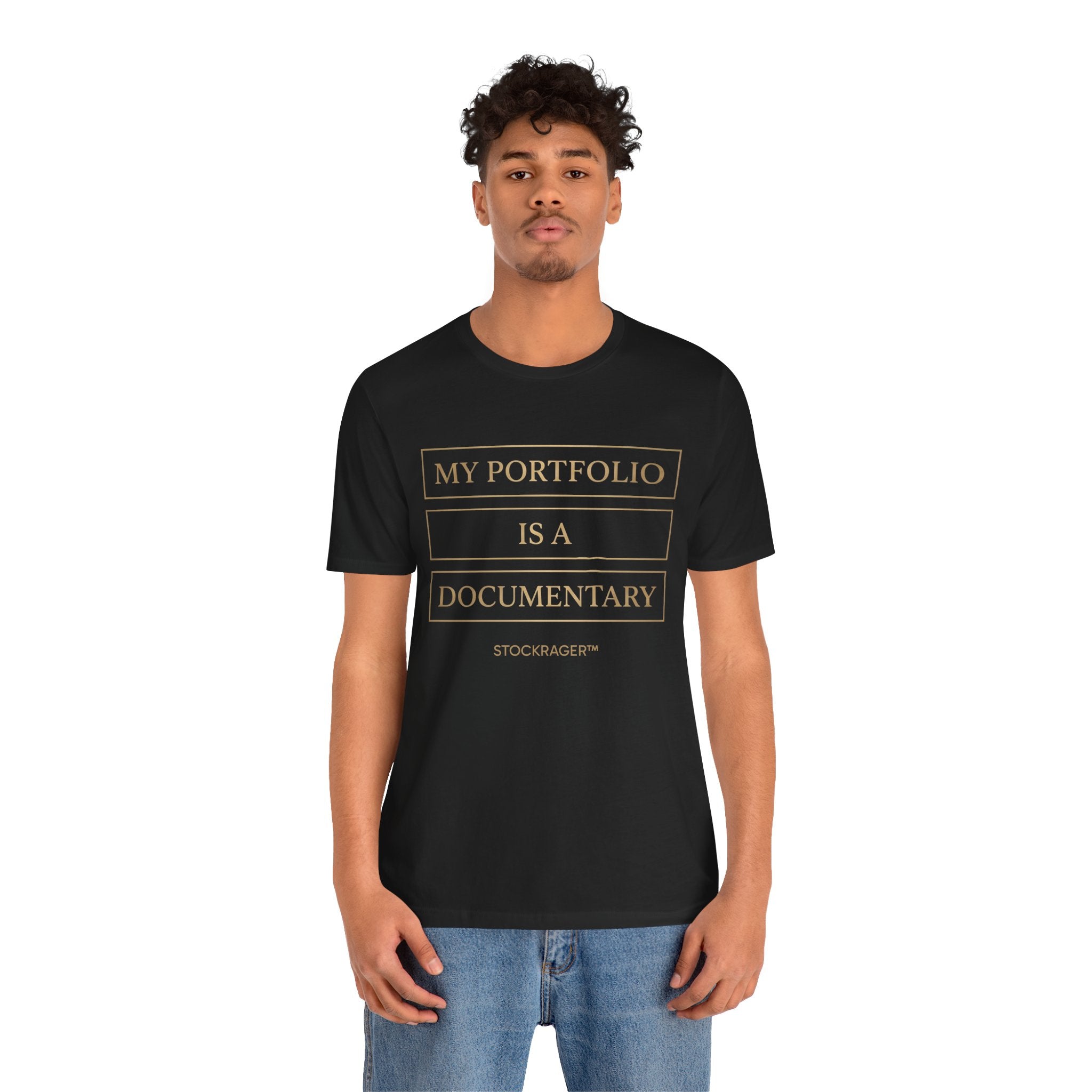 My Portfolio Is A Documentary T-Shirt | Stock Rager™ - Premium Black Cotton Tee
