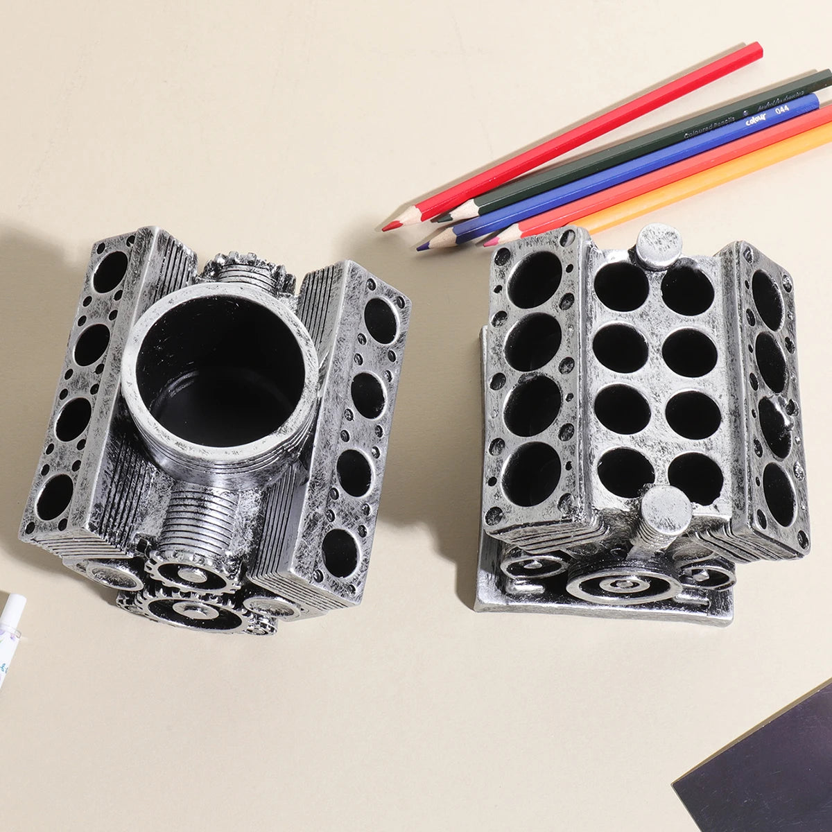 V8 Engine Pen Holder Desk Organizer | StockRager™ Automotive-Inspired Desktop Piece