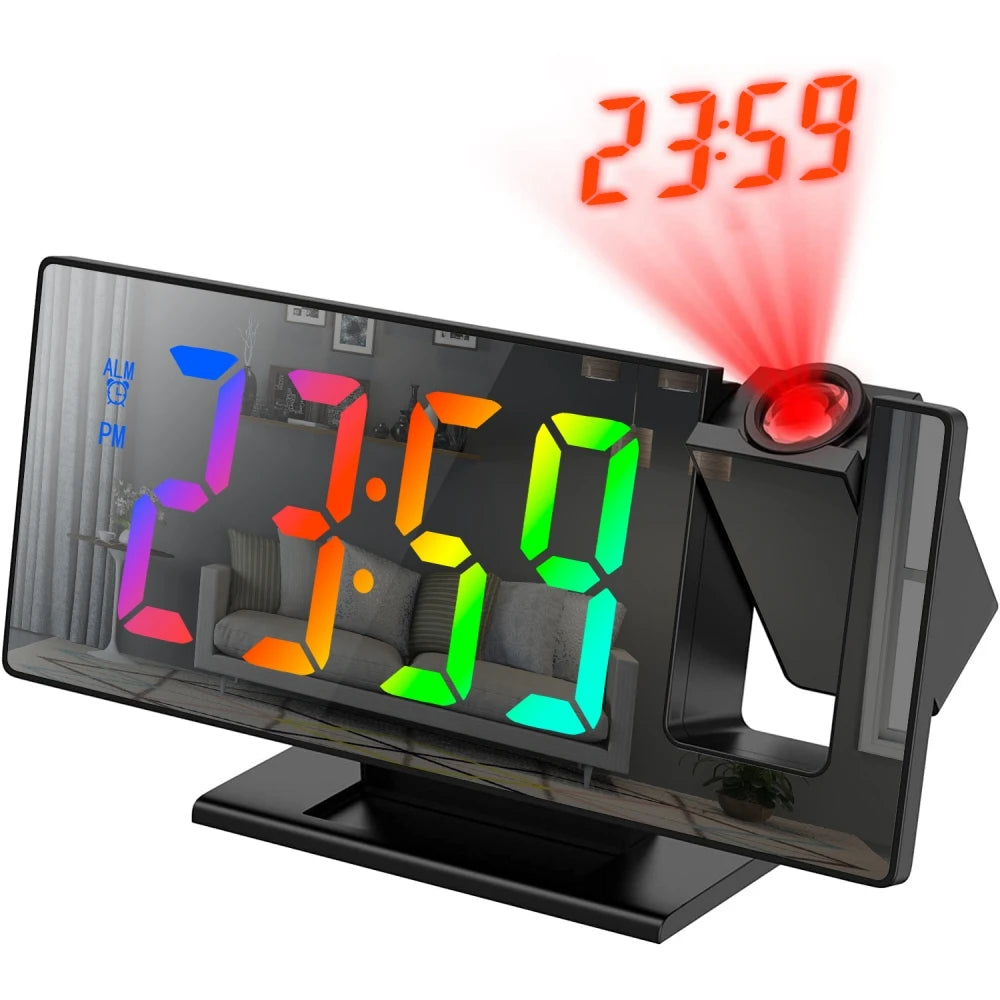 180° Projection LED Alarm Clock with Temperature Display | StockRager™ Smart Desk Time Projector