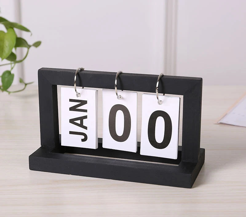 Wooden Perpetual Desk Calendar Flip Planner | StockRager™ Minimal Desktop Time System