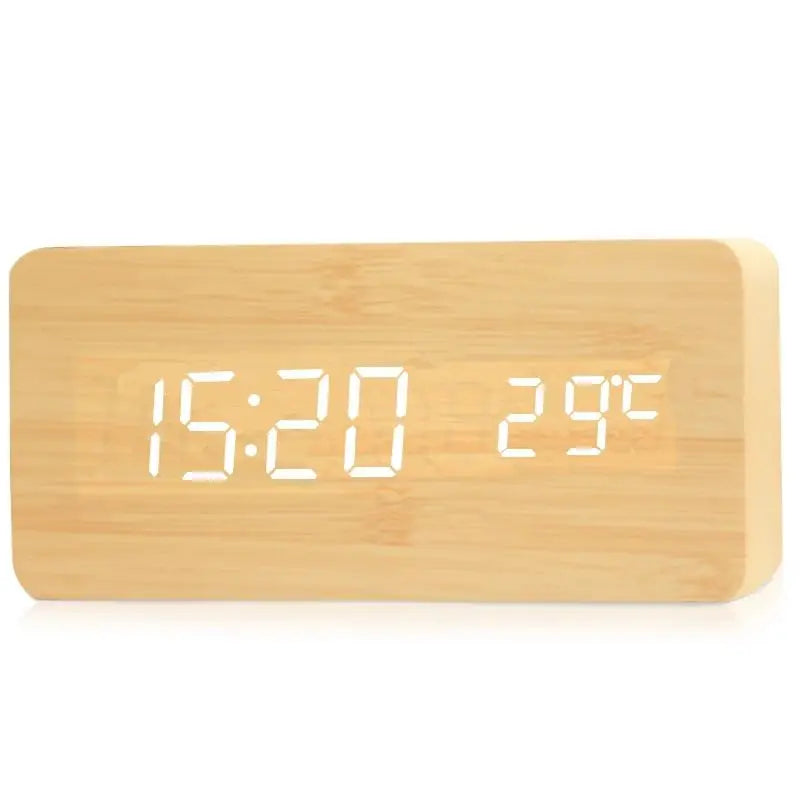 Wooden LED Digital Alarm Clock with Temperature Display | StockRager™ Minimal Desk Timepiece