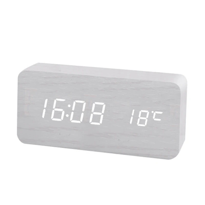 Wooden LED Digital Alarm Clock with Temperature Display | StockRager™ Minimal Desk Timepiece