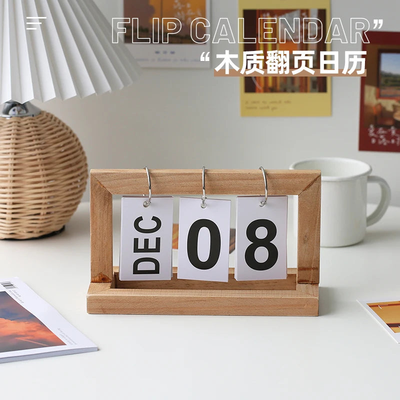 Wooden Perpetual Desk Calendar Flip Planner | StockRager™ Minimal Desktop Time System