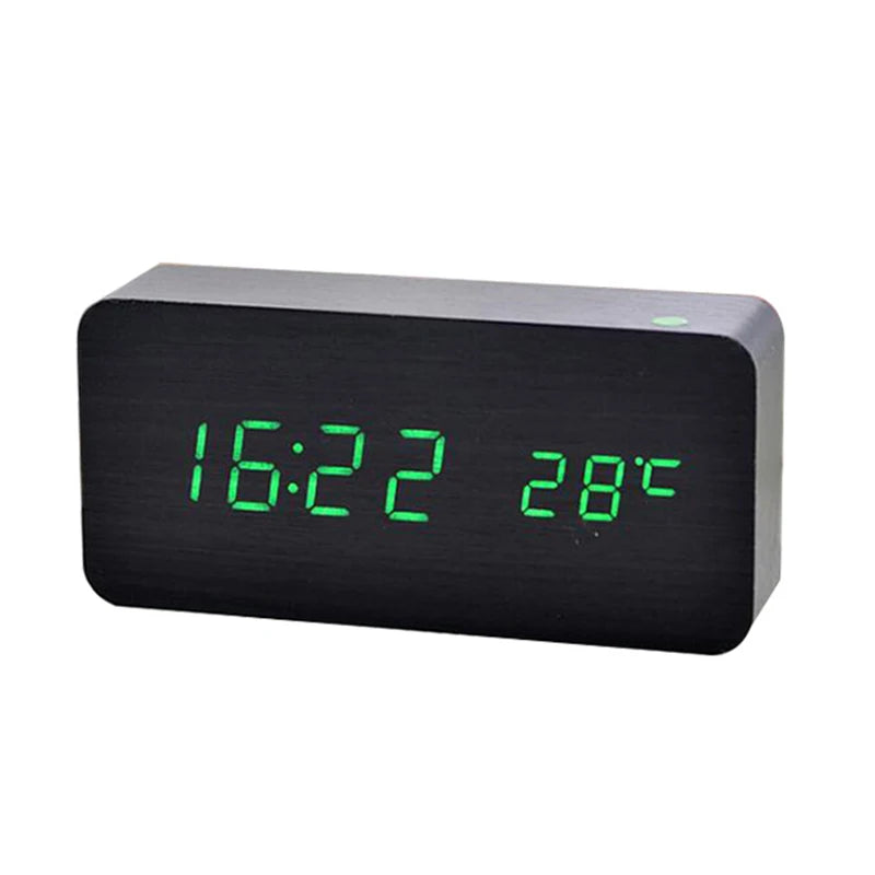 Wooden LED Digital Alarm Clock with Temperature Display | StockRager™ Minimal Desk Timepiece