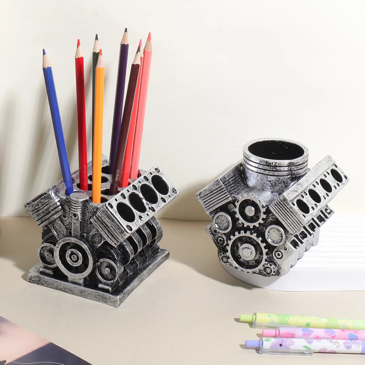 V8 Engine Pen Holder Desk Organizer | StockRager™ Automotive-Inspired Desktop Piece