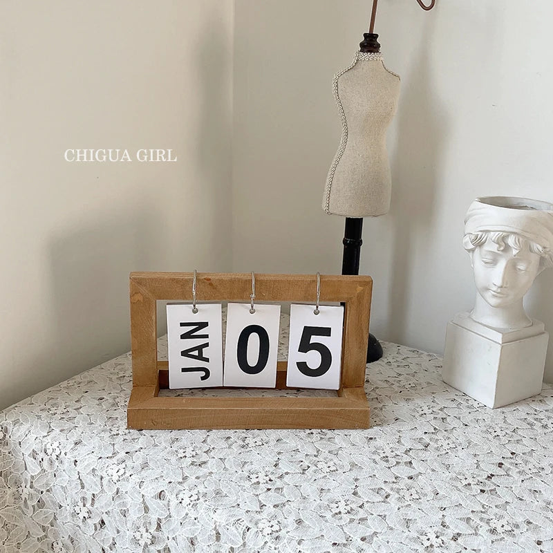 Wooden Perpetual Desk Calendar Flip Planner | StockRager™ Minimal Desktop Time System