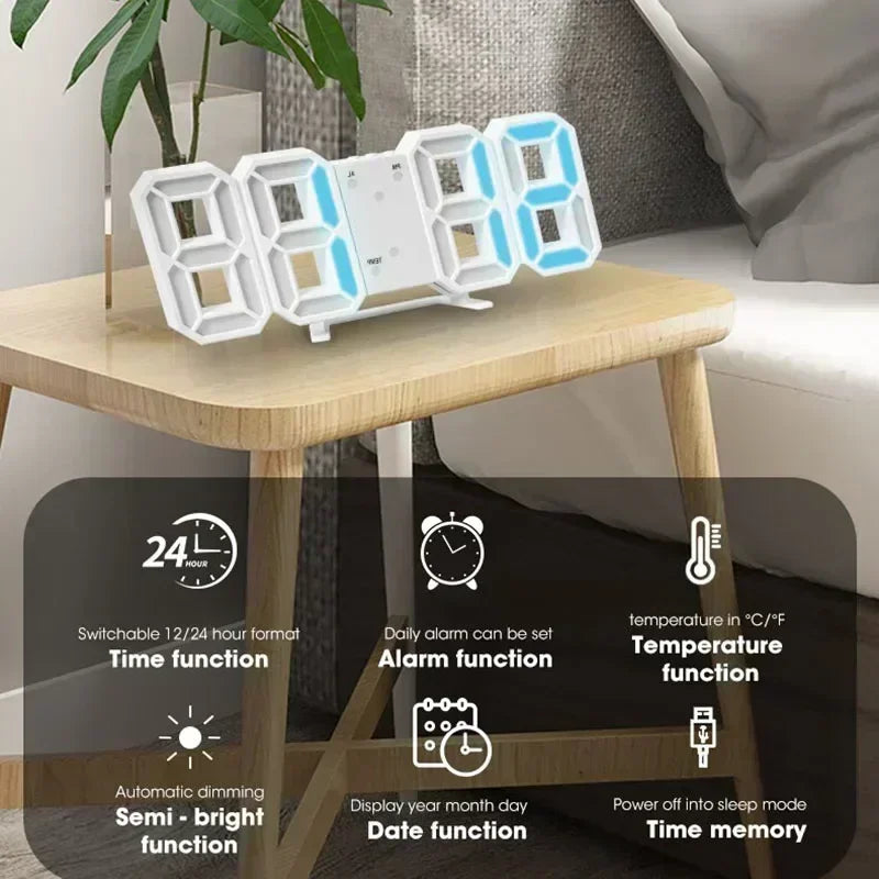 Wall Mount & Desktop LED Digital Alarm Clock with Calendar | StockRager™ Modern Time Display System