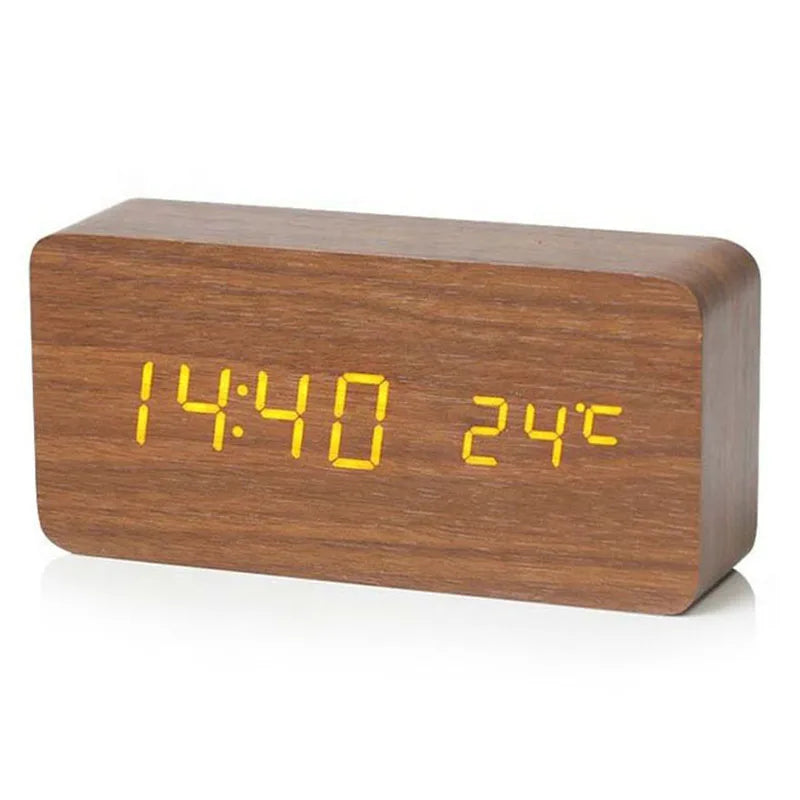 Wooden LED Digital Alarm Clock with Temperature Display | StockRager™ Minimal Desk Timepiece