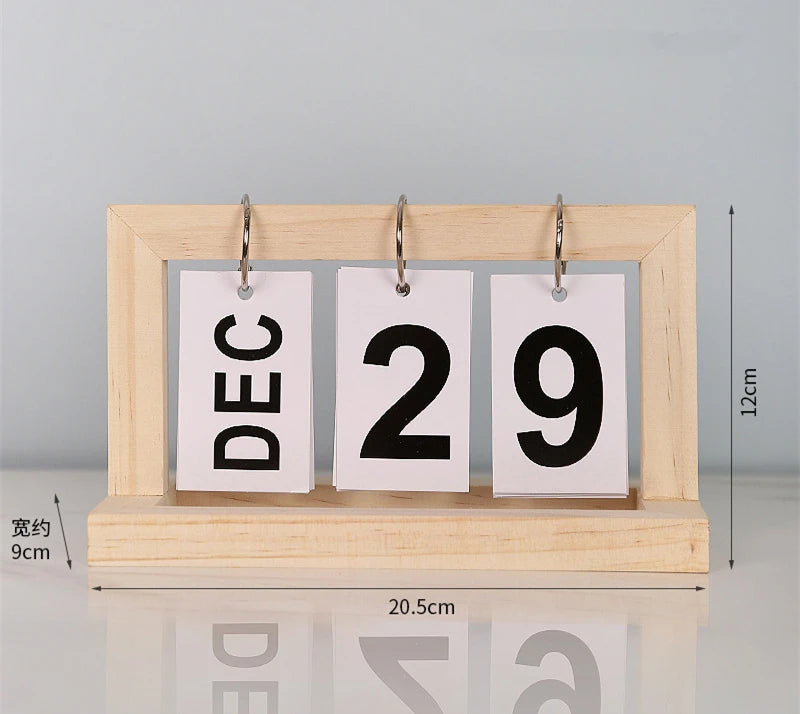 Wooden Perpetual Desk Calendar Flip Planner | StockRager™ Minimal Desktop Time System