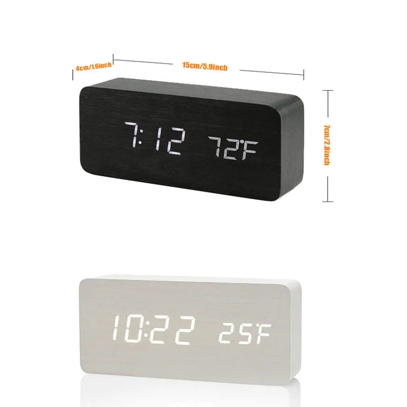 Wooden LED Digital Alarm Clock with Temperature Display | StockRager™ Minimal Desk Timepiece