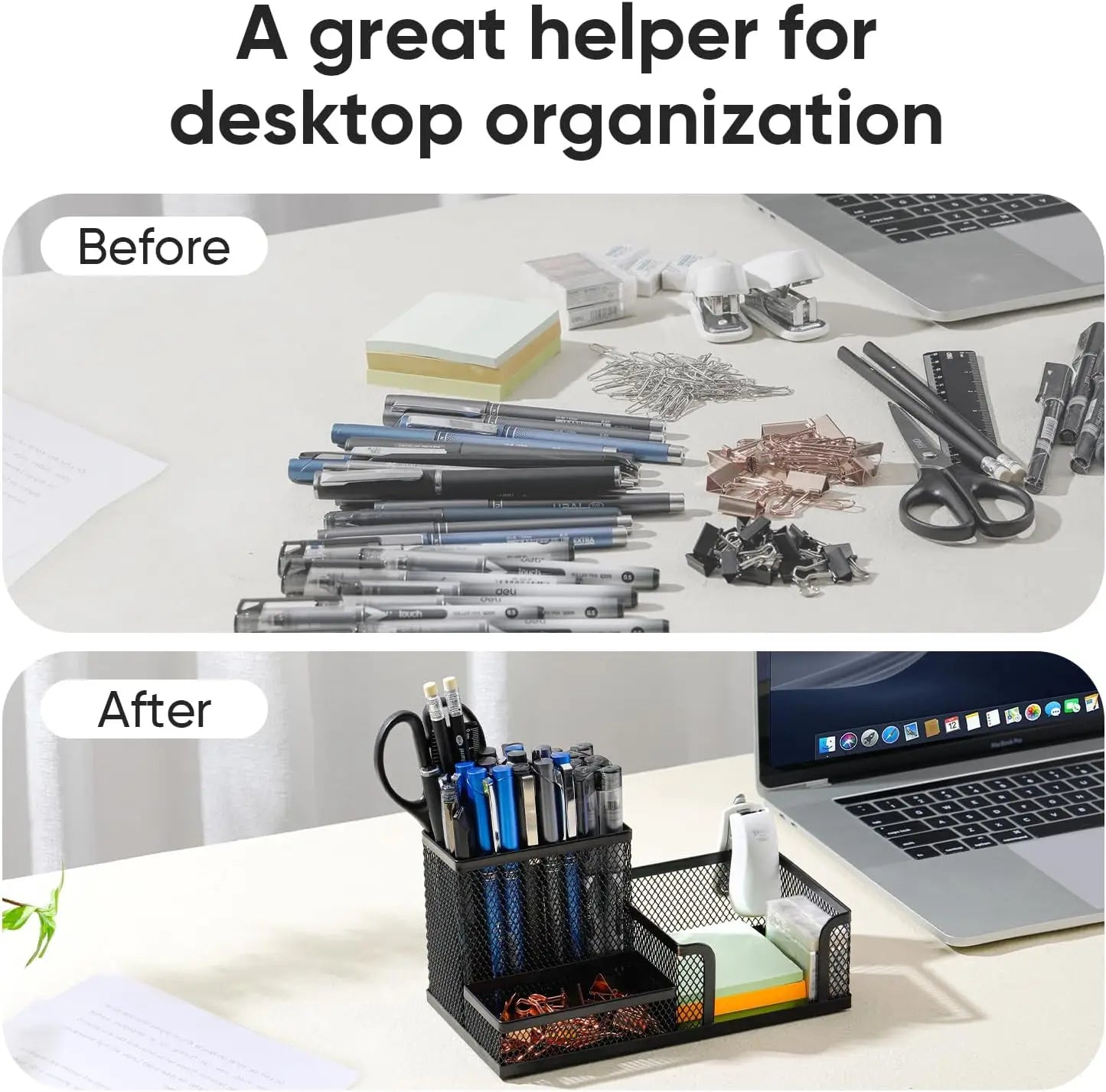 Mesh Desk Organizer with 3 Compartments | StockRager™ Premium Metal Desk Storage