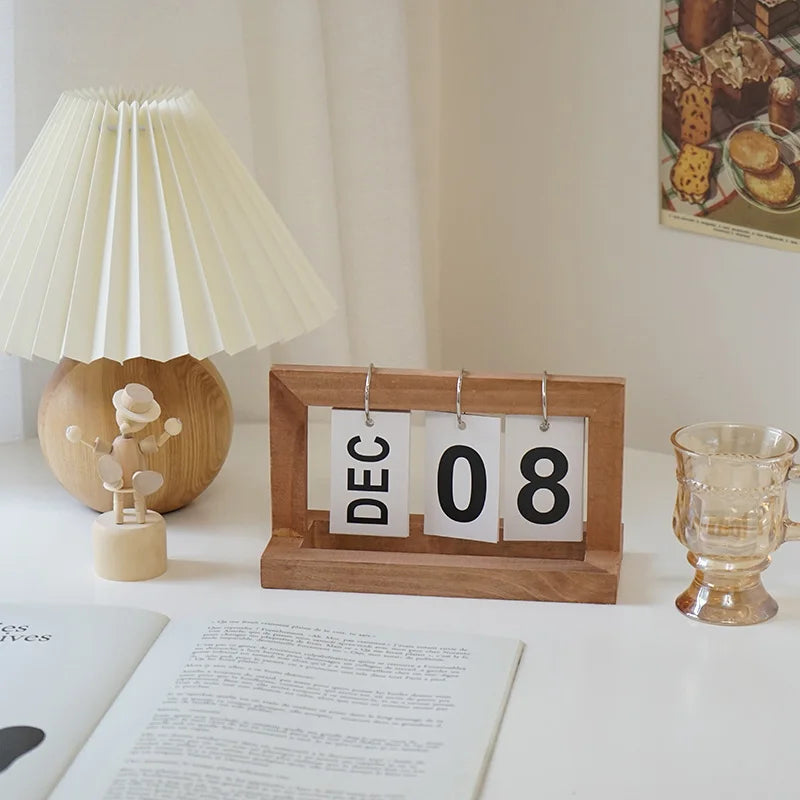 Wooden Perpetual Desk Calendar Flip Planner | StockRager™ Minimal Desktop Time System