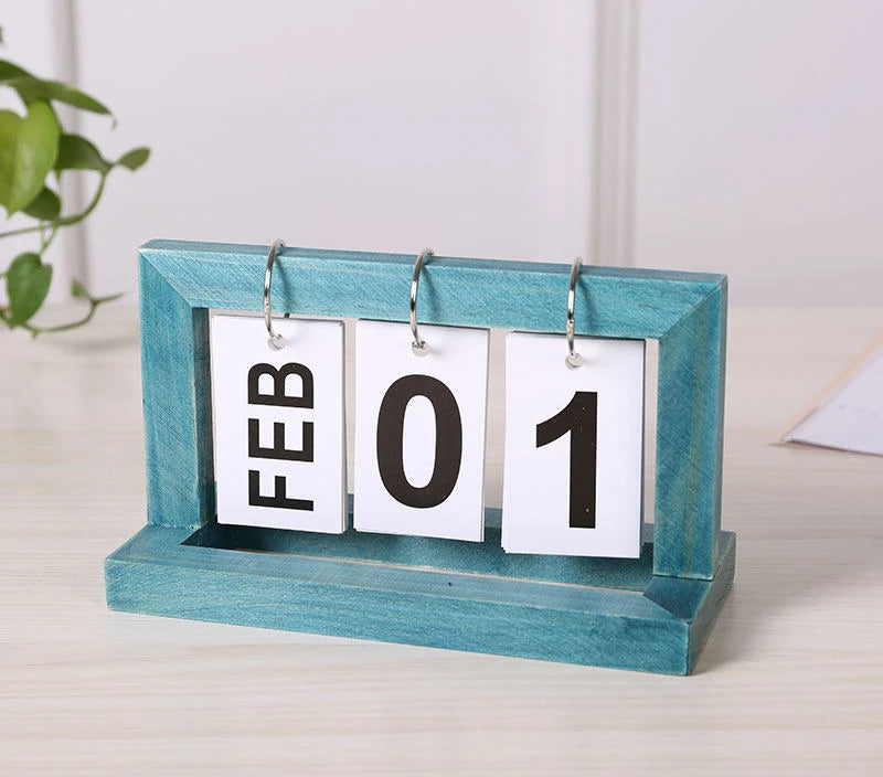 Wooden Perpetual Desk Calendar Flip Planner | StockRager™ Minimal Desktop Time System