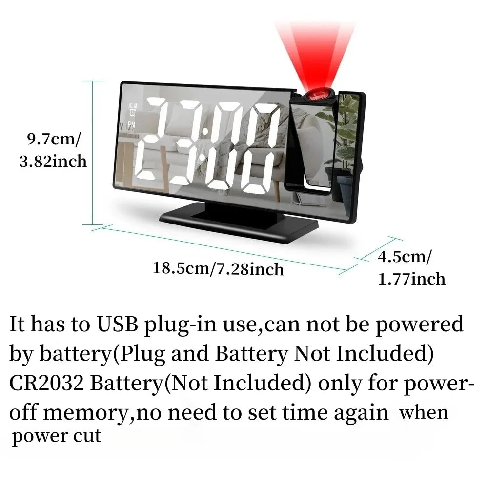 180° Projection LED Alarm Clock with Temperature Display | StockRager™ Smart Desk Time Projector