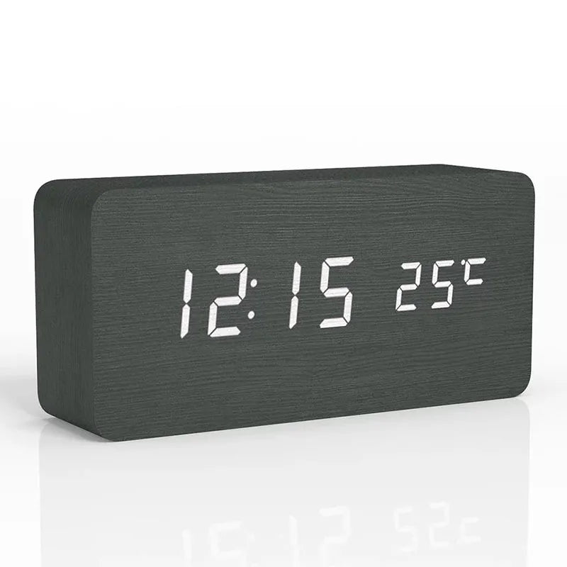 Wooden LED Digital Alarm Clock with Temperature Display | StockRager™ Minimal Desk Timepiece